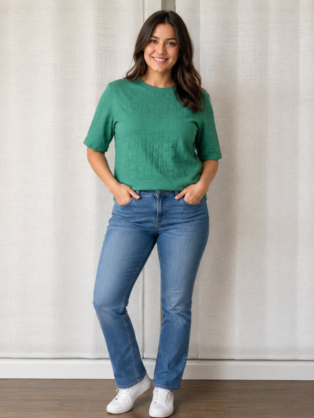 A NEW DAY Cropped Top Puffy Texture Medium Green NWOT M
